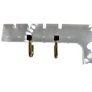 Hoop Earrings J Shaped Black Rhinestones Square Stone Stud Fashion SKU 2838